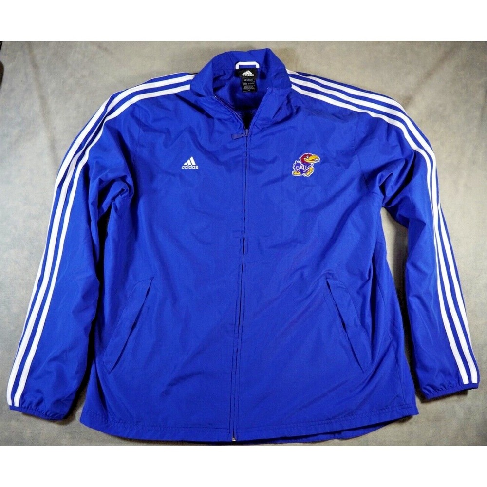 University of Kansas Jayhawks Track Jacket Men's L Adidas Full Zip Blue Pockets